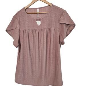 Ruffle Blouse Womens Size 2XL Pink Petal Sleeves Boho Casual Eyelet Minimalist